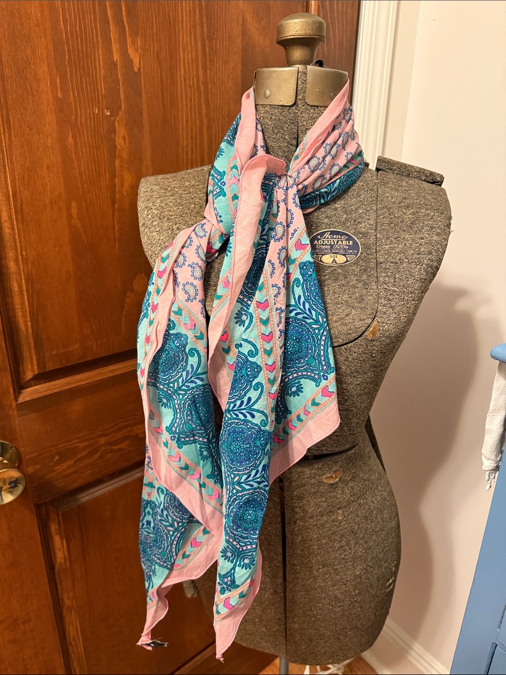 GAP Pink and Teal Paisley Silk-Feel Scarf